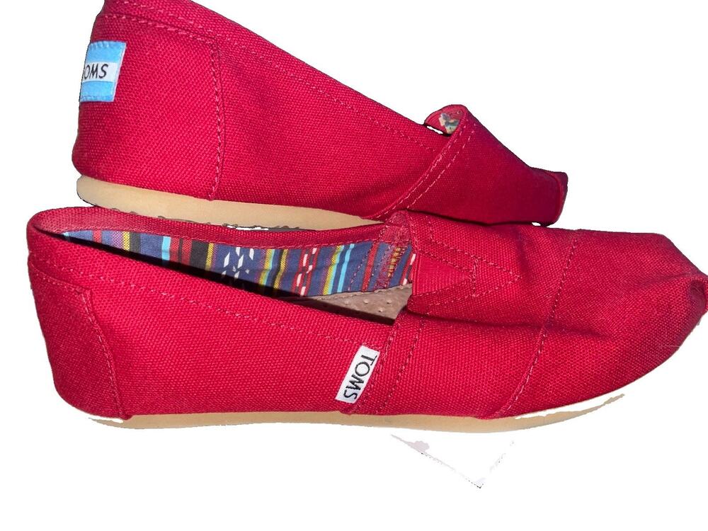 TOMS Women’s 7.5 Classic Alpargata Red Canvas Slip On Flats Shoes